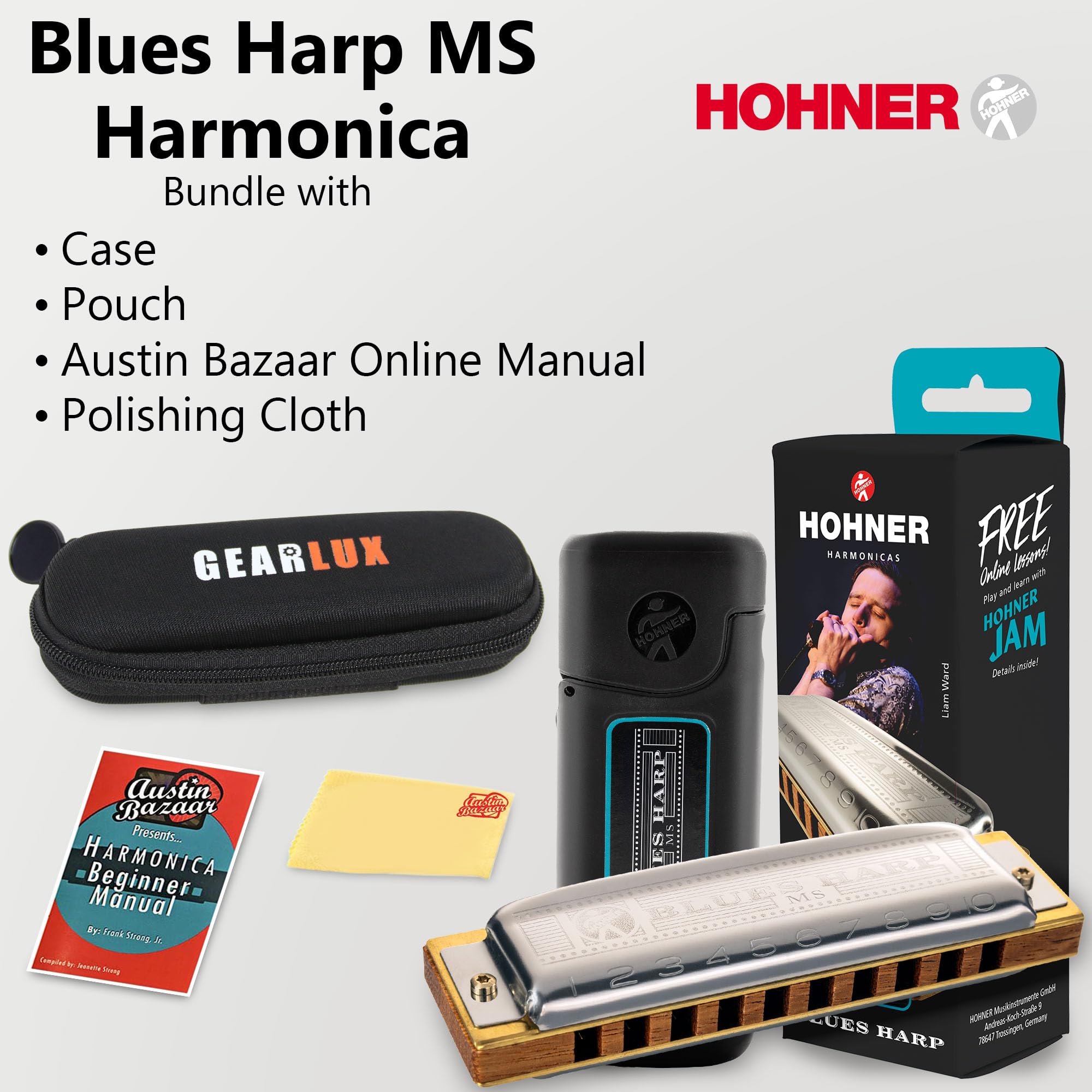 Amazon | Hohner 532 Blues Harp MS Harmonica - Cバンドルの鍵 ケース